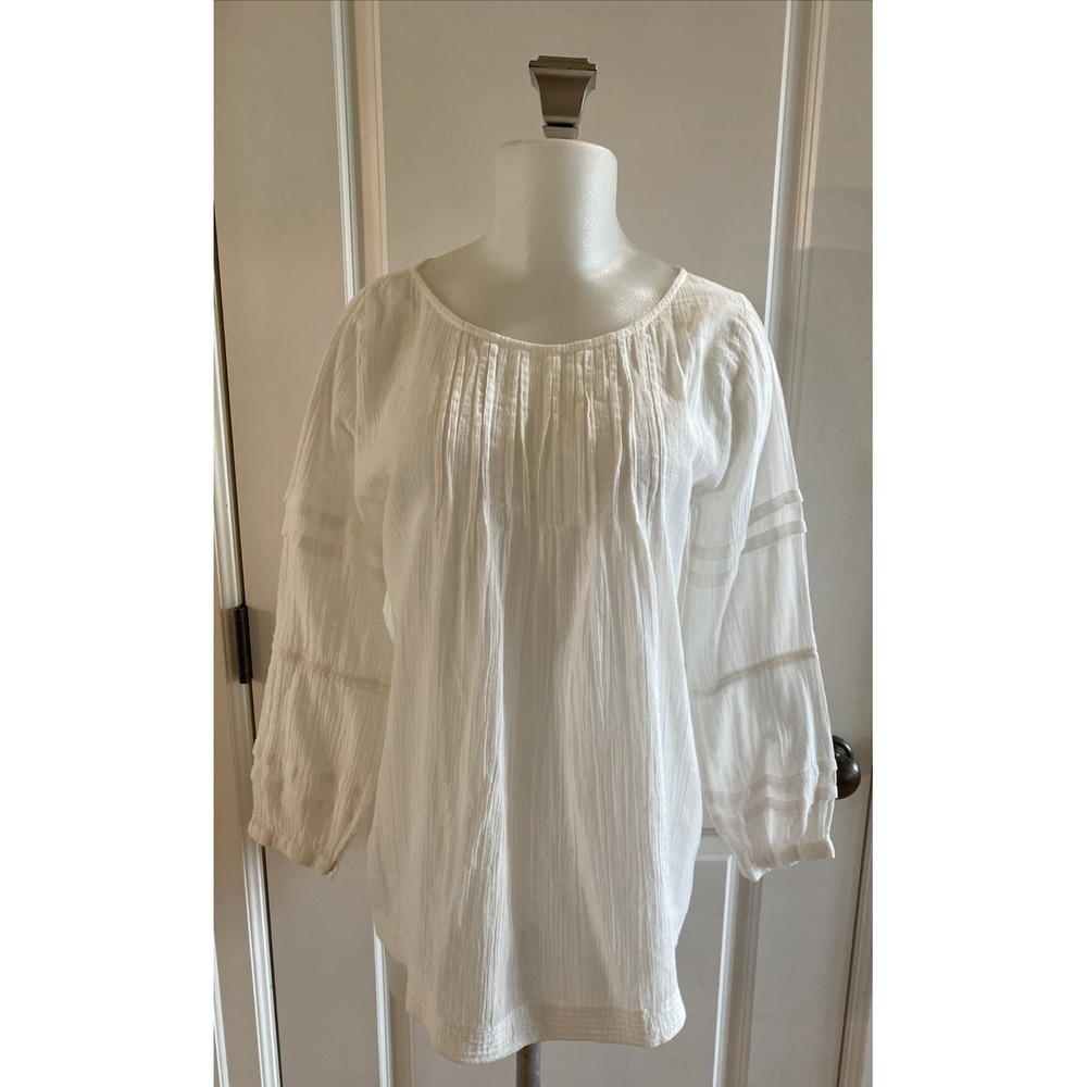 Velvet by Graham & Spencer White‎ Cotton Gauze Peasant Blouse Top Boho -Size XS